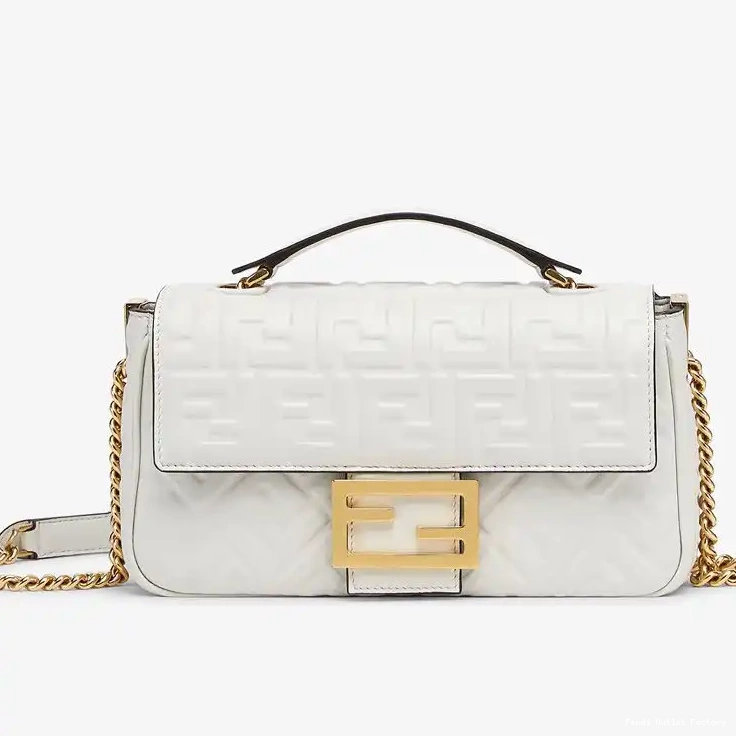 Vintage HOT Baguette Midi Motif Bag In Leather FF Nappa Chain White Fendi 0502